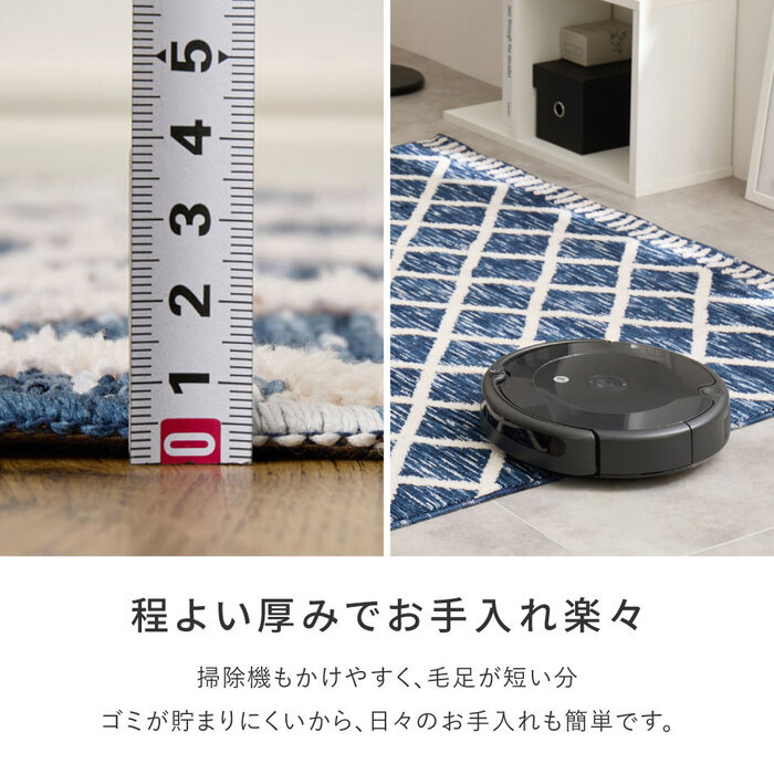 ラグマット 薄手 ラグ マット 折りたたみ 毛足短い 前 リビング 敷物 シェニール糸 ジャガード織り 裏面滑り止め付き インド おしゃれ 幾何学柄 北欧 モロッコ ベニワレン 45×75cm 裏面はラバー素材で ポリエステル インテリア ズレにくい