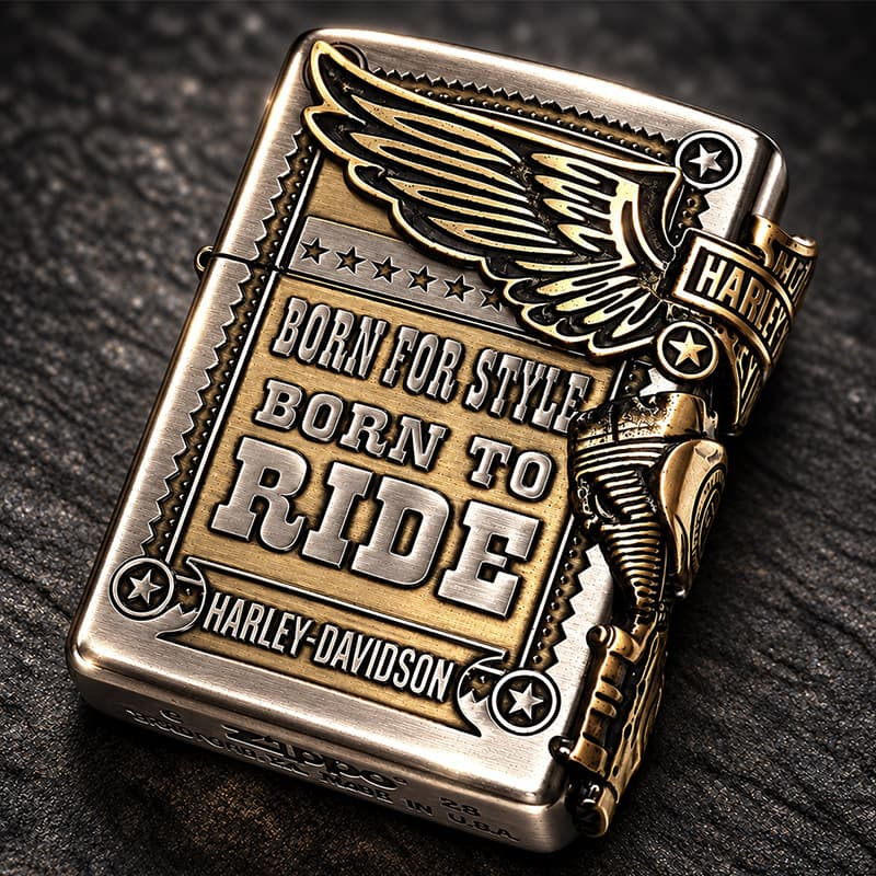 ZIPPO ライター ハーレー ダビッドソン ジッポ アンティークシルバー＆ゴールド 金銀 古美仕上げ 3面メタル イーグル 日本国内限定モデル かっこいい ギフト ジッポー
