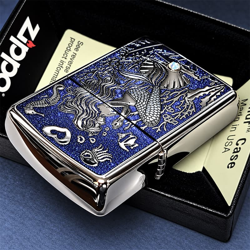 ZIPPO ライター アーマー ジッポ マーメイド ラグーン シルバー×グリッターブルー 鏡面 Mermaid Lagoon スワロフスキー かっこいい おしゃれ メンズ ギフト 動画有り プレゼント
