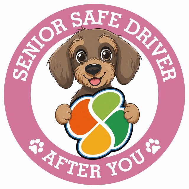 カーサイン 高齢者マーク SENIOR SAFE DRIVER ワイヤーヘアードダックスフンド ステッカー シール 直径13cm 肉球 日本製 車