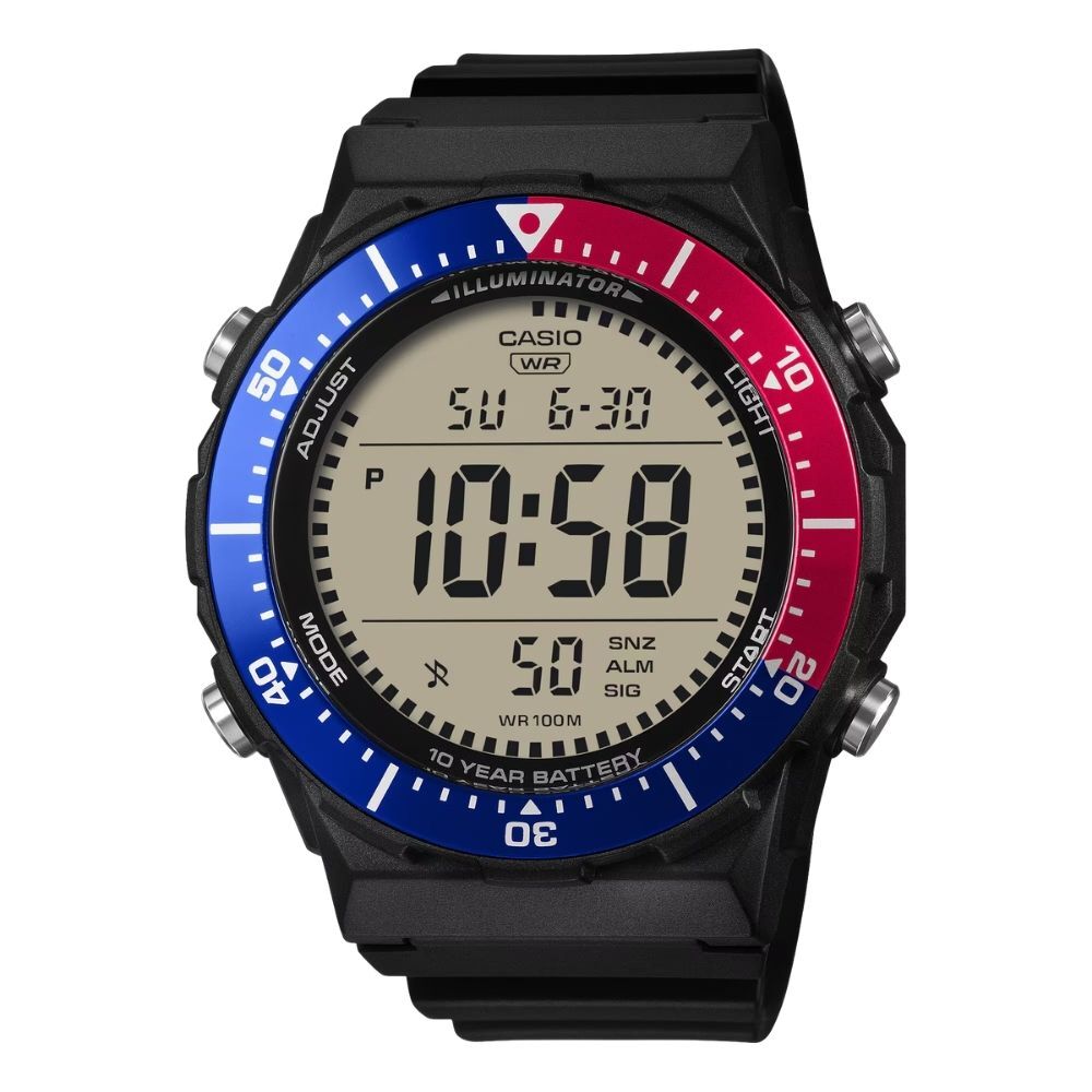 箱なし カシオ 腕時計 メンズ CASIO デジタル ブラック ブルー レッド 10年電池 100m防水 デュアルタイム タイマー LEDライト スポーツ アウトドア 海外モデル 逆輸入 プレゼント ギフト 成人 卒業 入学
