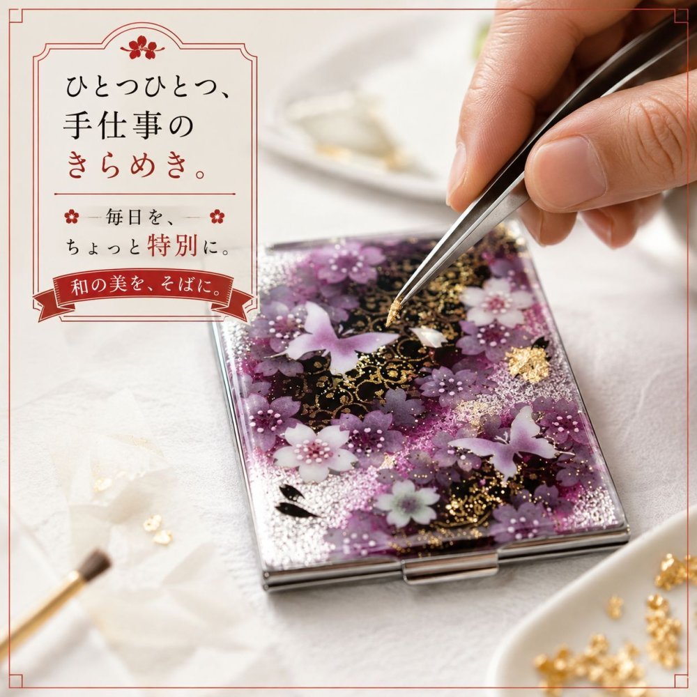職人の手作り！和柄コンパクトミラー『似』名入れ 送料無料 和柄 和モダン 和雑貨 和小物 手鏡 折りたたみ 桜 伝統工芸 職人 手作り ハンドメイド 記念日 プレゼント ギフト