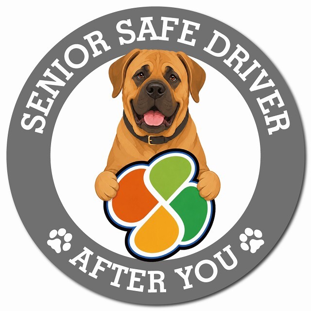 カーサイン 高齢者マーク SENIOR SAFE DRIVER 土佐犬 マグネット 強力 直径13cm 肉球 日本製 車 ステッカー