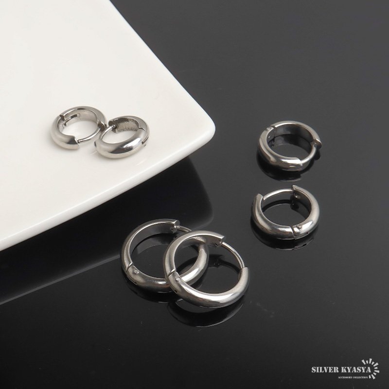ステンレス 定番 フープピアス シンプルピアス ゴールド シルバー 幅3mm 3サイズ プチプラ メタル 小さめ 細身 プレーン ノーマル セカンド つやつや 両耳2点 レディース 女性 イヤリング 金属アレルギー対応