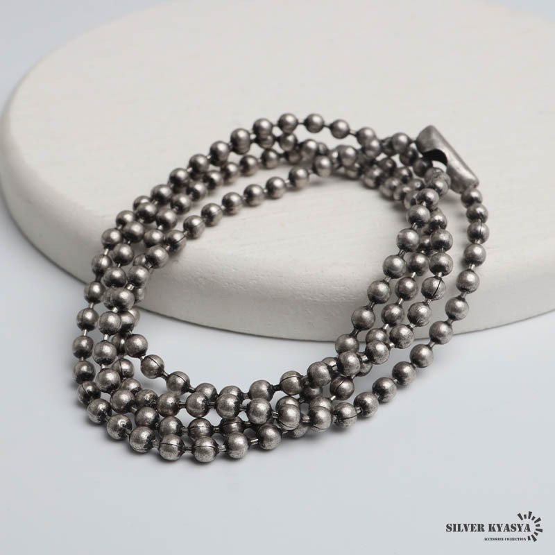 ステンレス 定番 ボールチェーンネックレス 燻し ヴィンテージ シンプルネックレス 幅2mm 40cm 45cm 50cm 55cm シルバー 細身 アンティーク グレー 人気 デイリー 普段使い 玉 球 お洒落 メンズ 男性 金属アレルギー対応