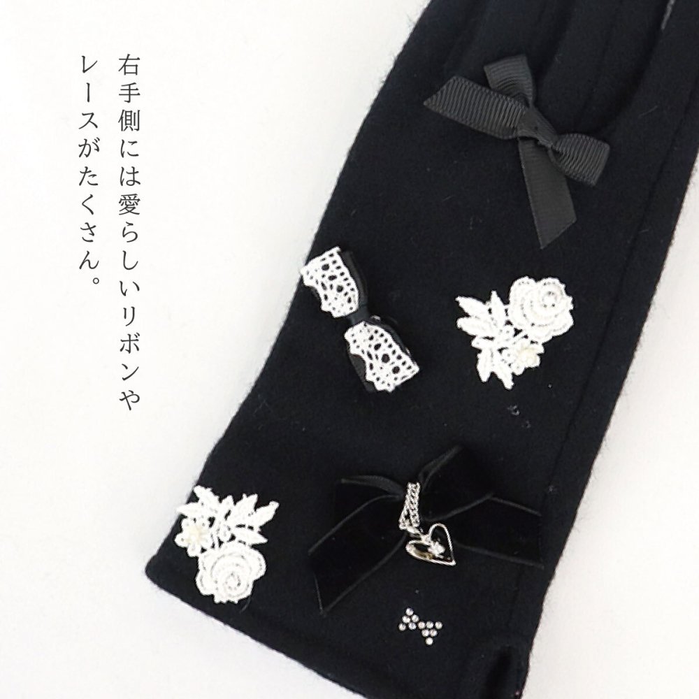 手袋 レディース かわいい おしゃれ カシミヤ 暖かい 冬 防寒 あったか スマホ対応 クマ くま リボン レース グローブ プレゼント【LALUICE ラルイス】