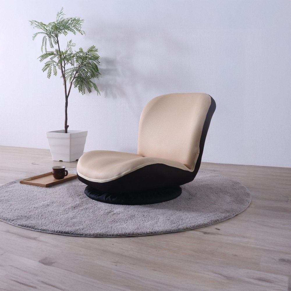 高座椅子 カム 回転式 リクライニング 完成品 360度回転 ブラック・ベージュ W52×D58~92×H52cm座面高15cm 座椅子 リクライニングチェア パーソナルチェア 肘付き ブラック ベージュ おしゃれ