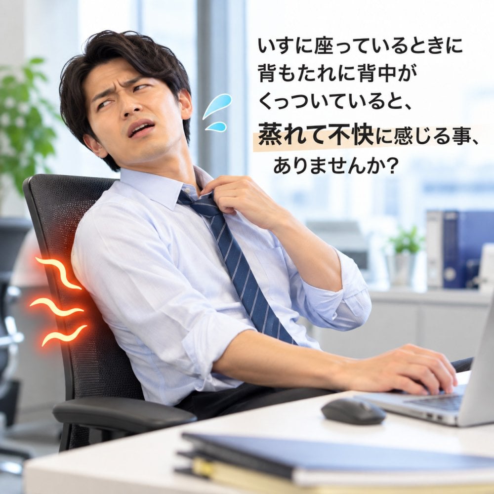 背中が蒸れにくい 洗える ファイバー クッション 背もたれ 背中 背もたれクッション 背中クッション オフィス 会社 デスクワーク 背中のムレ 対策 黒 ブラック 姿勢 背すじ 洗える