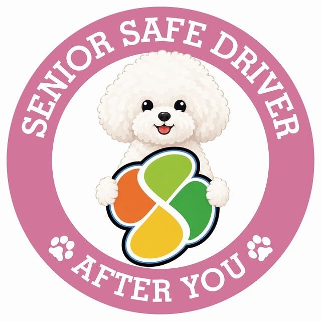 カーサイン 高齢者マーク SENIOR SAFE DRIVER ビションプー ステッカー シール 直径13cm 肉球 日本製 車