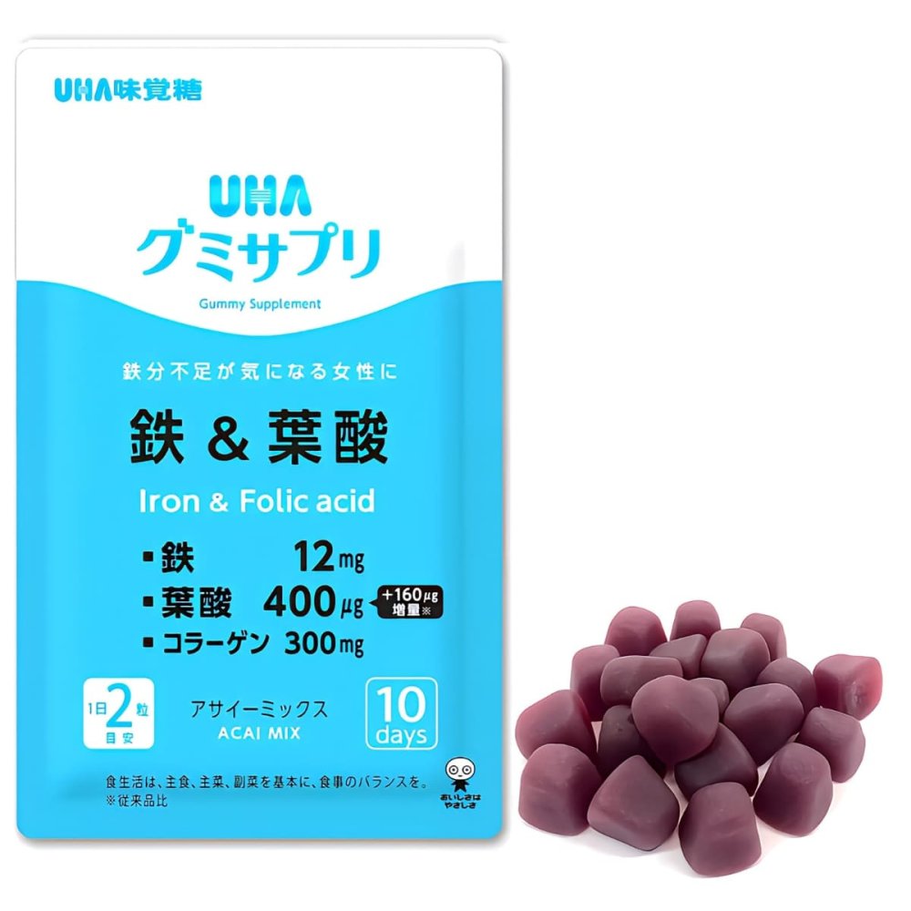 UHA味覚糖 グミサプリ 鉄＆葉酸 220粒 アサイーミックス味 サプリメント 鉄分 葉酸 まとめ買い 個包装【大容量110日分】賞味期限2027..12.末