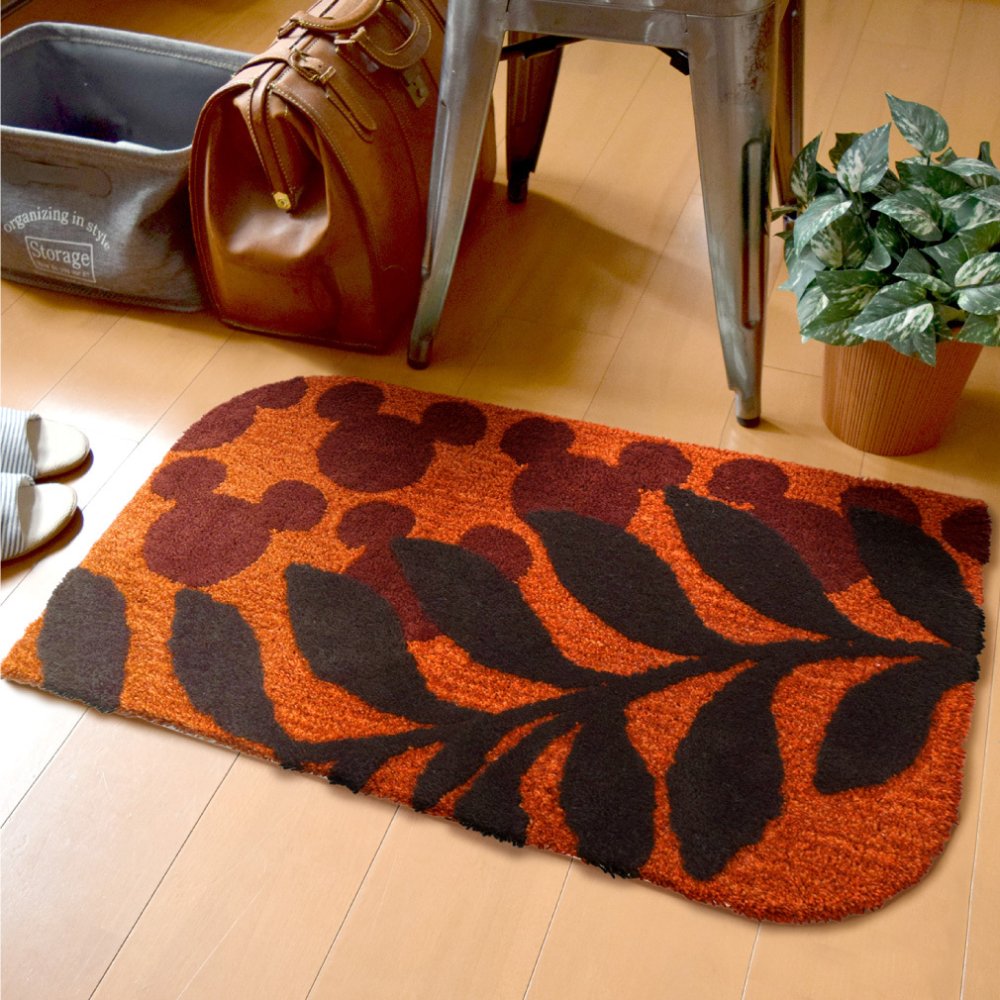 ミッキーマウス マット 玄関マット 室内 約50×80cm ミッキー ディズニー ローレルマット 室内 屋内 防ダニ加工 日本製 お洒落 おしゃれ 北欧 滑り止め ふかふか 新生活 Disney ミッキーミニー mickey オレンジ 橙 インテリア 雑貨 在宅