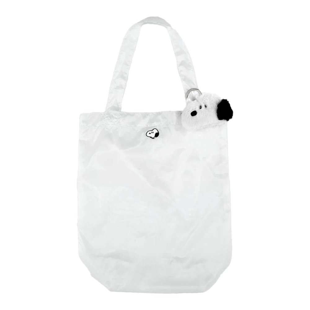 スヌーピー エコバッグ チャーム付き SNOOPY 折りたたみ コンパクト カラビナ付き 買い物バッグ サブバッグ トートバッグ ポーチ付き 持ち運び ふわふわ もこもこ マスコット ウッドストック チャーリーブラウン ジョークール キャラクター かわいい 女性 ギフト プレゼント