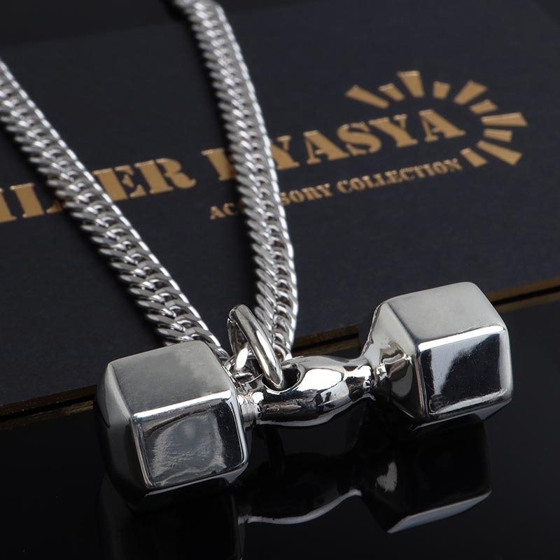 シルバー925 ダンベルネックレス ユニーク ペンダントネックレス メンズネックレス シルバー ダブル喜平チェーン 6面カット メタリック 重厚感 個性的 精巧 リアル 筋トレ スポーツ 男性 金属アレルギー対応