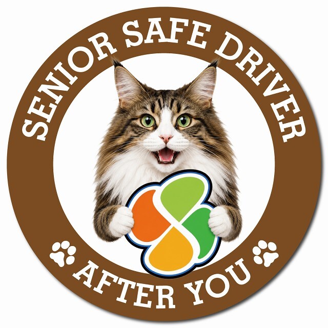 カーサイン 高齢者マーク SENIOR SAFE DRIVER ノルウェージャンフォレストキャット マグネット 強力 直径13cm 肉球 日本製 車 ステッカー