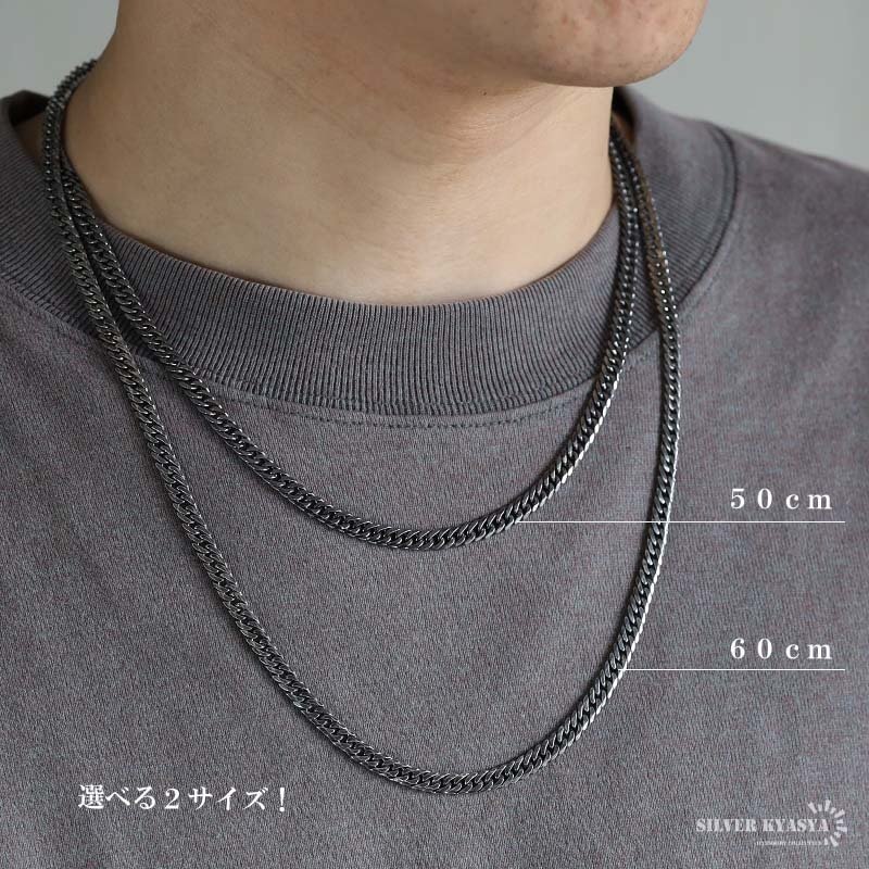 シルバー925 クロスネックレス フラワーネックレス アンティーク ペンダントネックレス ダブル喜平 6面カット 50cm 60cm シルバー 燻し ブラック 十字架 花 個性的 金剛杵 メンズ 男性 金属アレルギー対応
