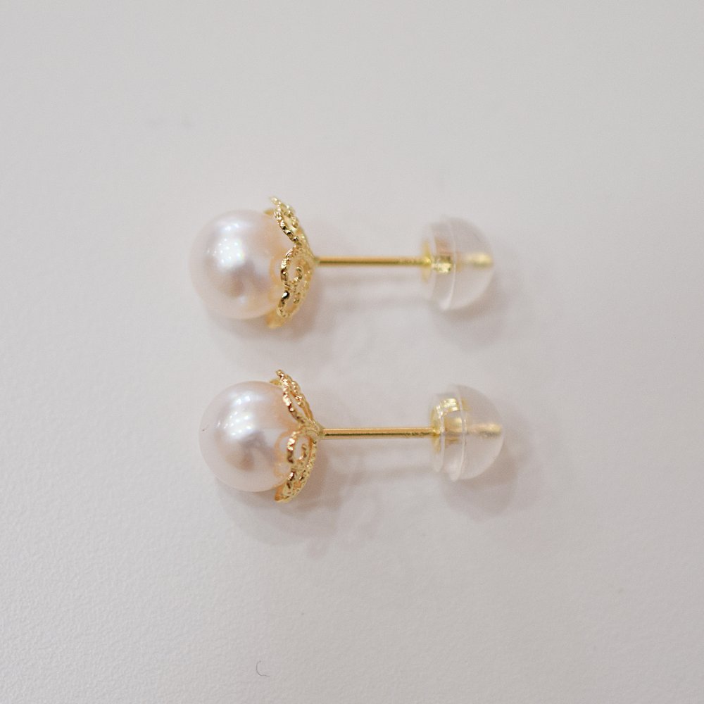 ［pearl619］6mm - 6.5mm ホワイトピンク クローバー ピアス あこや真珠