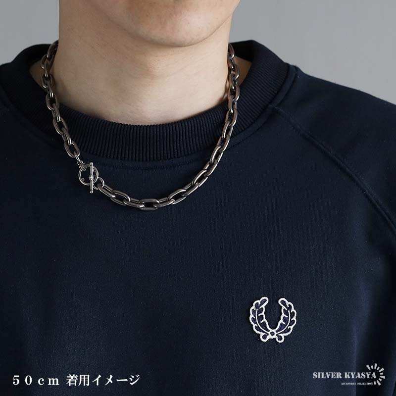 チタン製 軽い あずきチェーンネックレス 長小豆 マンテルネックレス チタンネックレス 幅10mm シルバー 燻し風加工 つけっぱなし メンズ 男性 金属アレルギー対応