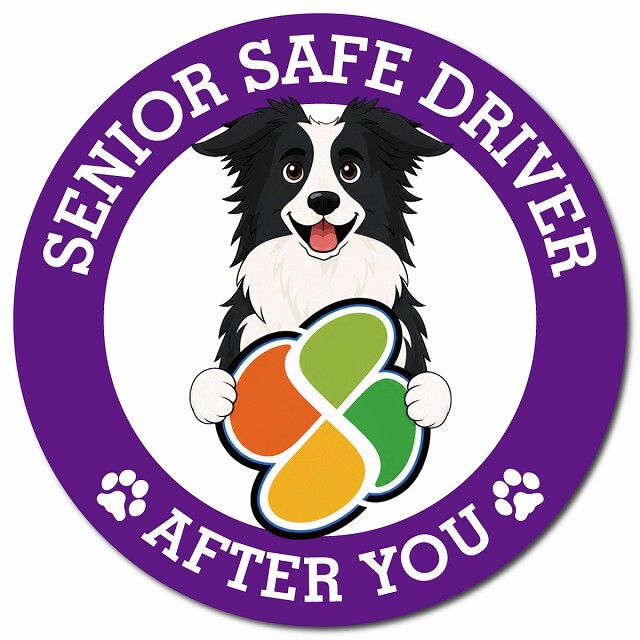カーサイン 高齢者マーク SENIOR SAFE DRIVER ボーダーコリー マグネット 強力 直径13cm 肉球 日本製 車 ステッカー