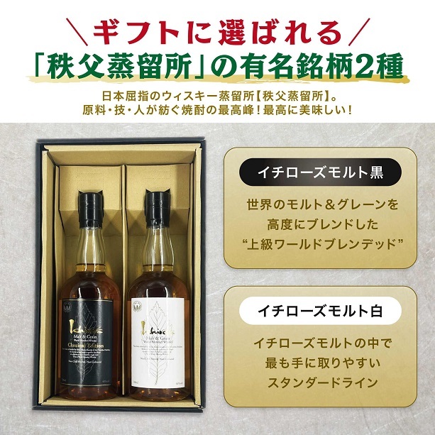 【イチローズモルト白黒ギフトセット】ウイスキー Malt & Grain クラシカルエディション ホワイトラベル ジャパニーズウイスキー 敬老の日 内祝い お祝い ギフト プレゼント 贈り物 飲み比べセット 有名 人気 飲みやすい 美味しい イチローズモルト【送料無料】