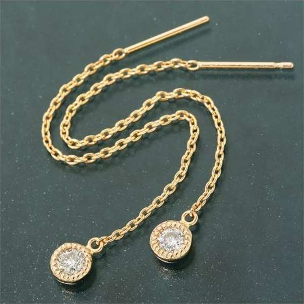 K18 ダイヤ チェーンピアス ピンクゴールド 0.2ct アメリ モンシュシュ タルトシリーズ 揺れる 天然石 アクセサリー レディース ジュエリー 18金 ギフト プレゼント 贈り物