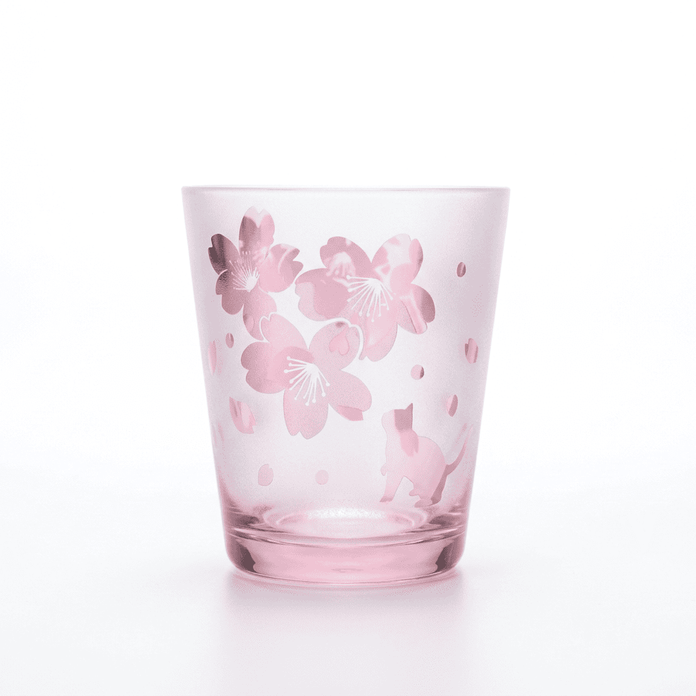 猫とお花見気分の桜グラス さくら 春 ねこ プレゼント ギフト 記念日 誕生日 母の日 父の日 クリスマス ピンク バレンタイン