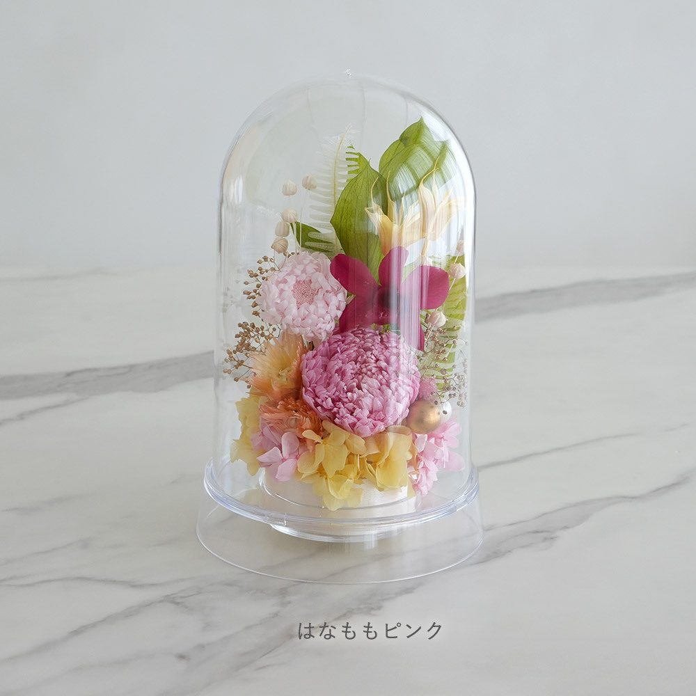 プリザーブドフラワー お供え花 クリアドーム 花あかり｜プリザーブドフラワー お供え花 仏花 クリアドーム 仏壇用 初盆 新盆 四十九日 一回忌 お手入れ簡単 水替え不要 ほこりが入りにくい お悔やみ お彼岸 即日発送 送料無料