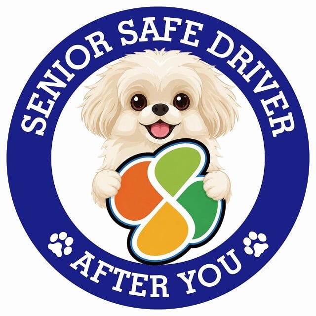 カーサイン 高齢者マーク SENIOR SAFE DRIVER ペキプー ステッカー シール 直径13cm 肉球 日本製 車
