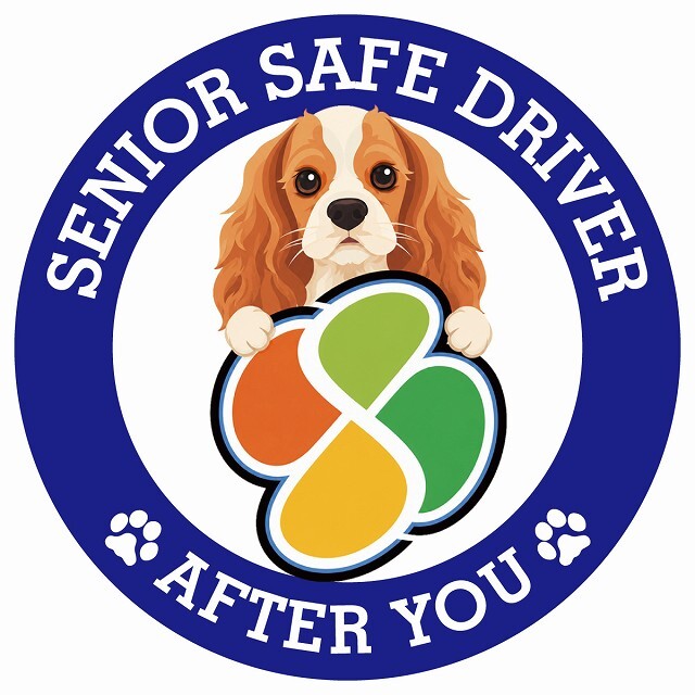 カーサイン 高齢者マーク SENIOR SAFE DRIVER イングリッシュコッカースパニエル ステッカー シール 直径13cm 肉球 日本製 車