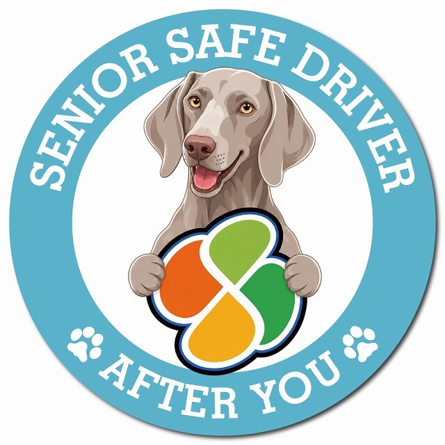 カーサイン 高齢者マーク SENIOR SAFE DRIVER ワイマラナー マグネット 強力 直径13cm 肉球 日本製 車 ステッカー