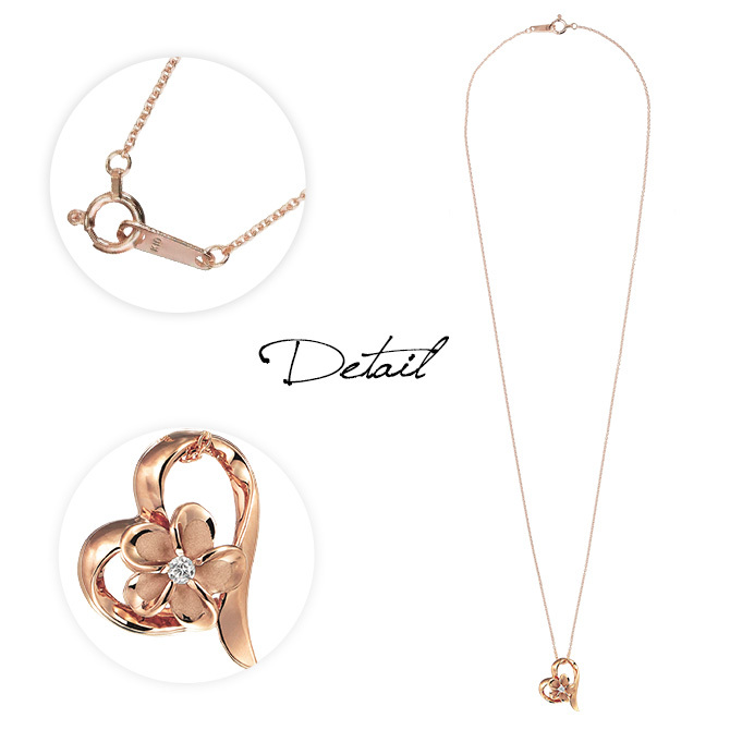 ゴールド ネックレス ハワイアンジュエリー ネックレス プルメリア ピンクゴールド ネックレス オープンハート 14K K14 ダイヤモンド ジルコニア K10 10Kあずきチェーン太0.7mm ギフトラッピング可能 彼女 妻 女性 レディース プレゼント ハロウィン 【品番：CG-GP107R】