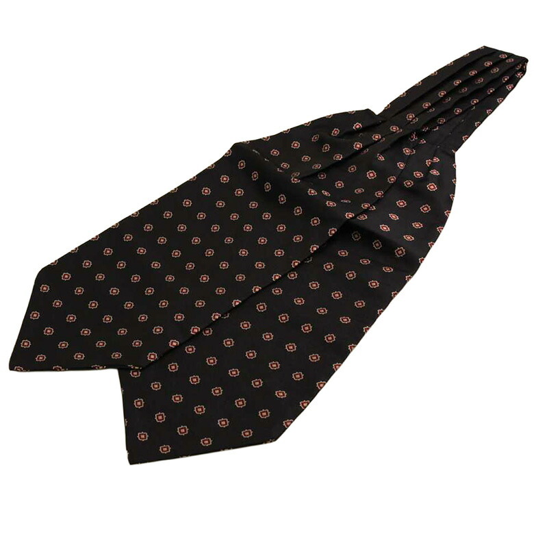 アスコットタイ メンズ用 ネイビーxレッドxホワイト ダイヤ 菱形 ジャカード織り パターン