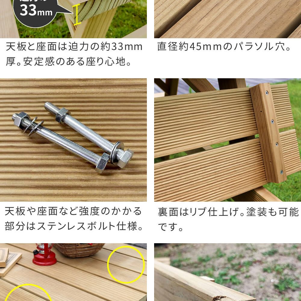 テーブル 日本製ニュージーランドパインピクニック 幅147 防腐加工 無塗装 新生活