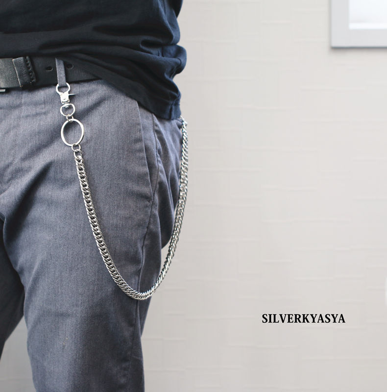 シンプル ウォレットチェーン 1クリップ ダブルリンク チェーン 61cm ナスカン カッコイイ