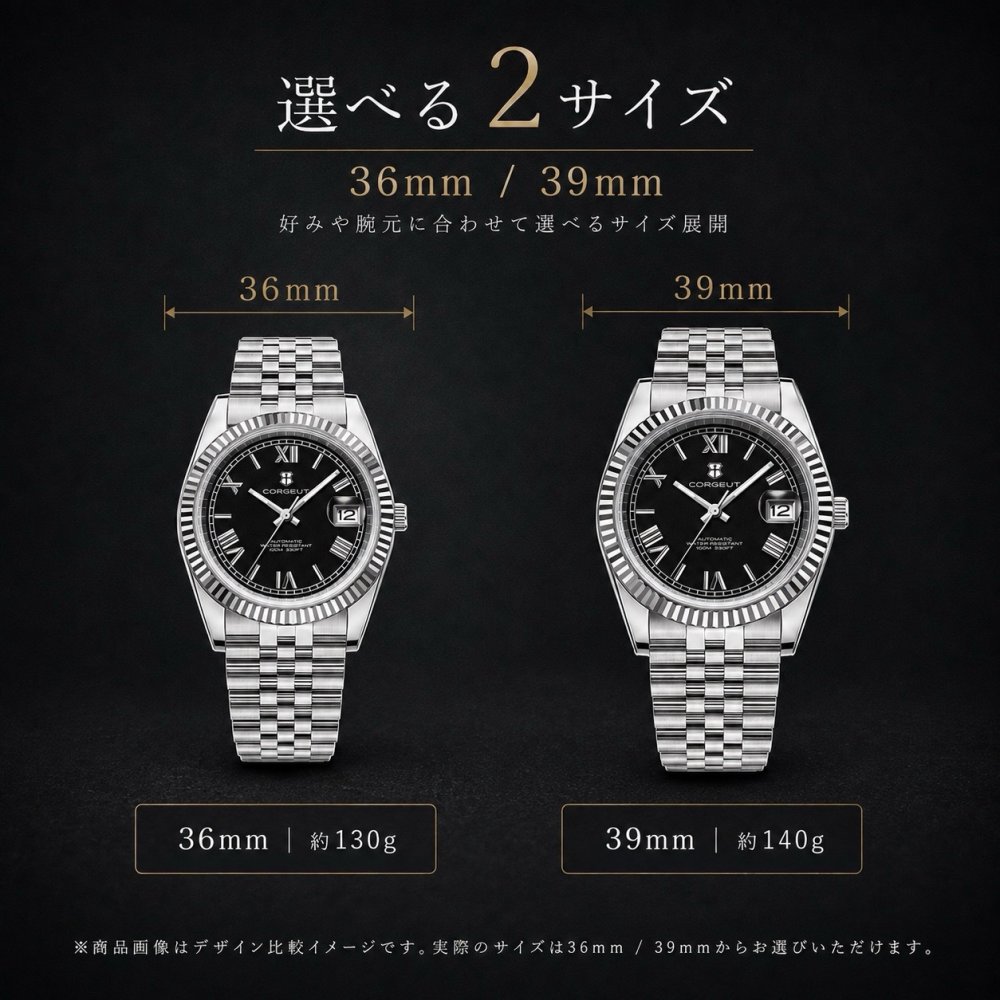 自動巻き腕時計 メンズ 40代 オマージュウォッチ 機械式 手巻き 36mm ローマ数字インデックス 日付 CORGEUT 2029