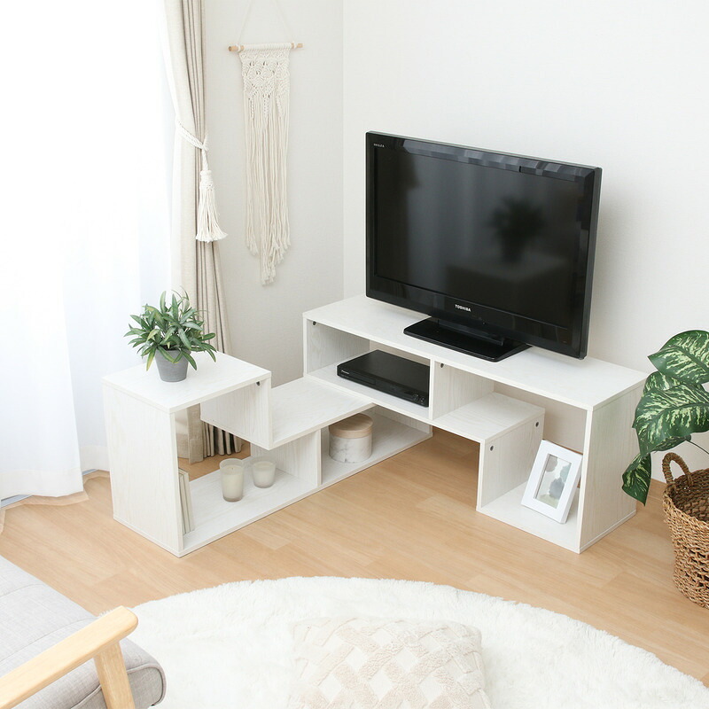 L字型伸縮TVボード オーク オーク・オークホワイト 2色展開 テレビ台 ローボード リビング収納 テレビボード おしゃれ シンプル 新生活 家具 インテリア 不二貿易