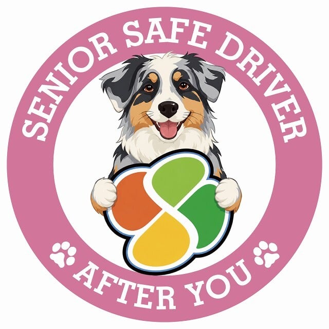 カーサイン 高齢者マーク SENIOR SAFE DRIVER オーストラリアンシェパード ステッカー シール 直径13cm 肉球 日本製 車