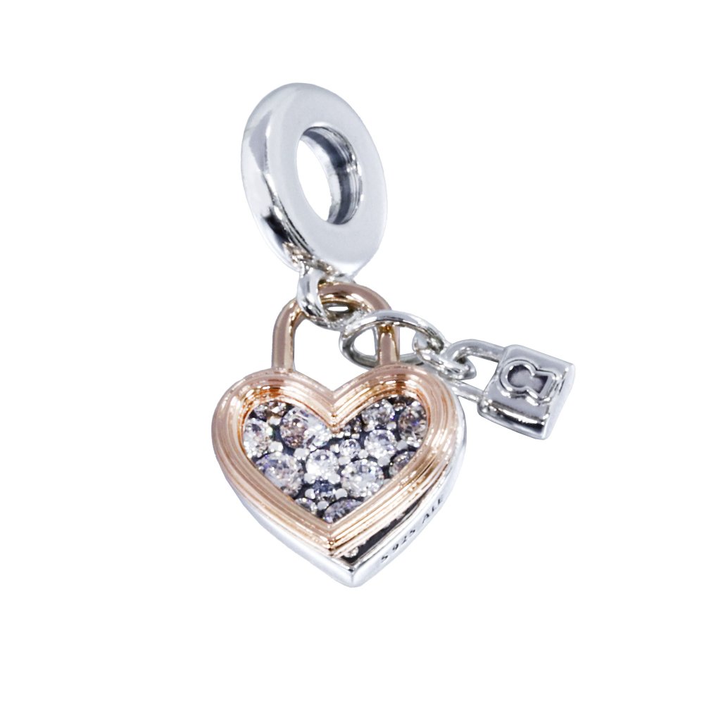 ボックス・ショッパー付 PANDORA(パンドラ) ★ Heart Padlock Double Dangle Charm ★ ハート 南京錠 ダブルダングルチャーム ★ ブレスレット カスタマイズ アクセサリー シンプル 日常使い 誕生日 記念日 母の日 プレゼント ギフト｜チャーム 単品