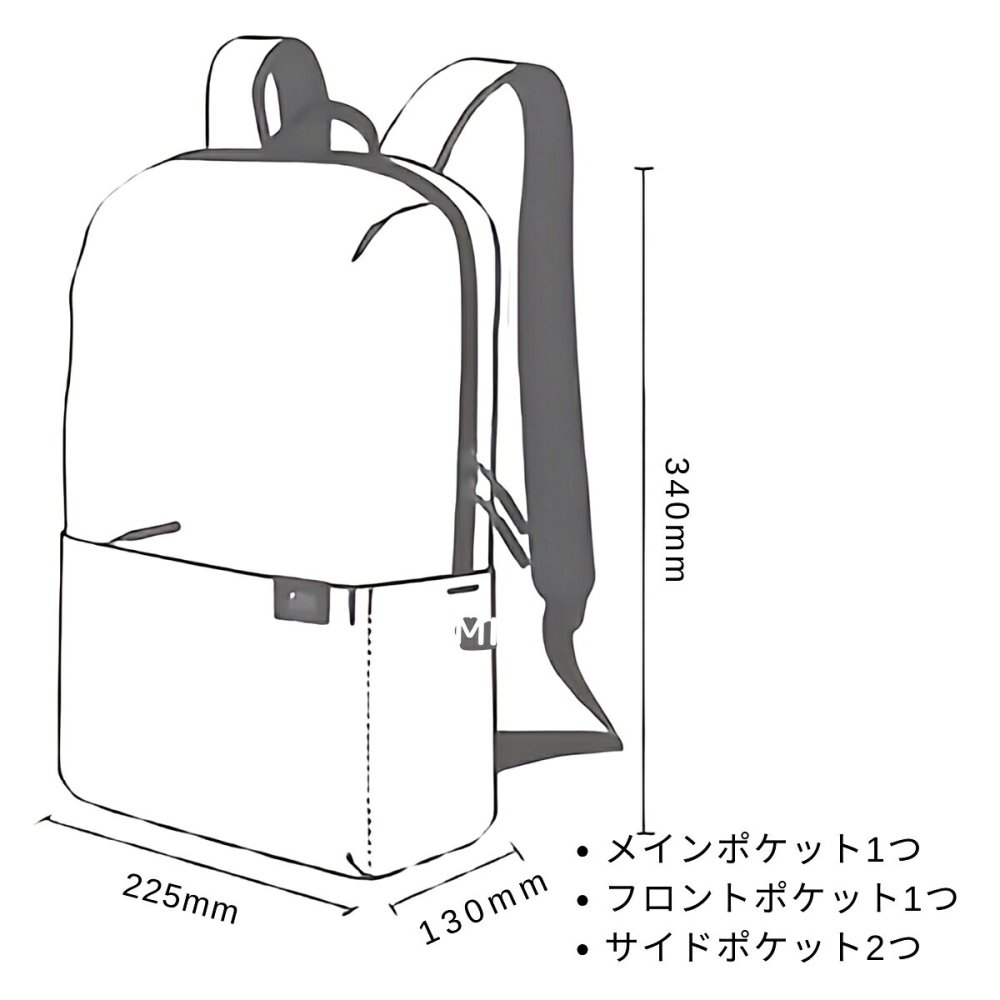 Xiaomi Mi バックパック 10L  カラー: ブラック/ブルー サイズ(mm): 高さ340×横225×マチ130 通勤通学, 旅行 , 男女兼用, 小米, ファッション