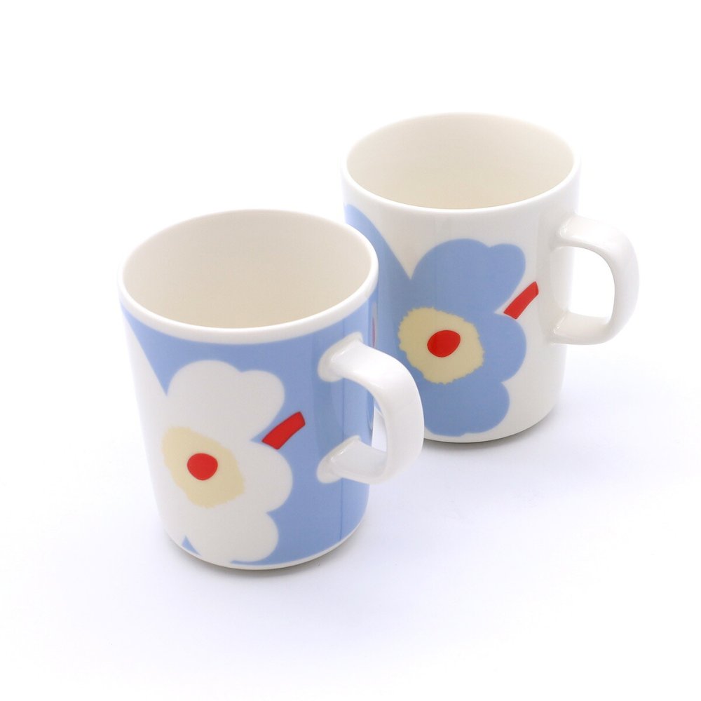 マリメッコ ユフラ ウニッコ マグカップ 250ml ペア ホワイト/ライトブルー/オレンジレッド marimekko UNIKKO JUHLA マグ 食器 ギフト 耐熱 電子レンジ対応 結婚祝い プレゼント 贈り物 ギフトセット 食器セット