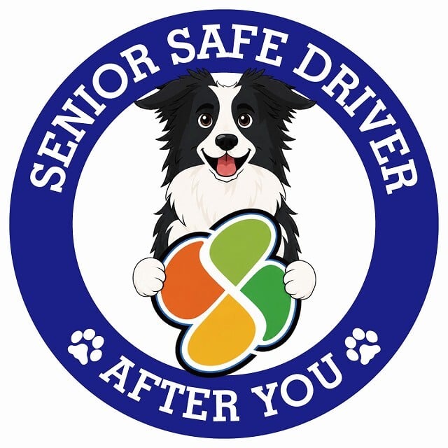 カーサイン 高齢者マーク SENIOR SAFE DRIVER ボーダーコリー ステッカー シール 直径13cm 肉球 日本製 車