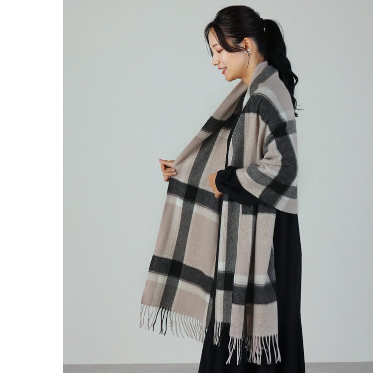 カシミヤ 100% ストール レディース 【名入れ刺繍可能】チェック柄 カシミヤ100% マフラー ストール【200cm×60cm】大判 厚手 ブリットチェック 柄 カシミヤマフラー 秋 冬 誕生日 母 ギフト プレゼント 7F (02000191r)