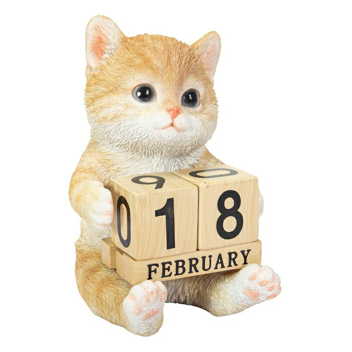 置物 猫 茶トラ白猫 万年カレンダー 高さ11cm woobia ウービア リアル かわいい おしゃれ 玄関 デスク インテリア 卓上カレンダー 日めくり ねこ ネコ 動物 癒し 棚 オフィス 日付 ねこ雑貨 プレゼント ギフト 新築祝い 猫好き