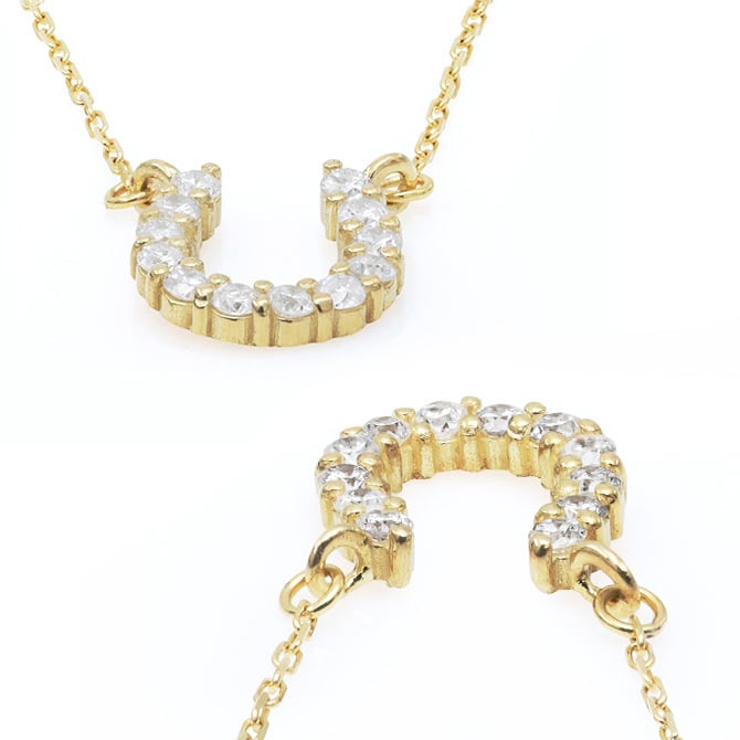 K18 18金 ネックレス ダイヤ ゴールド ネックレス 0.10ct ダイヤモンド ゴールド ネックレス チェーン ホースシュー Sサイズ 馬蹄 お守り 選べる3色 イエロー ピンク ホワイト シンプル 華奢 上品 彼女 妻 女性 レディース 誕生日 プレゼント ハロウィン 【品番：CG-TI923】