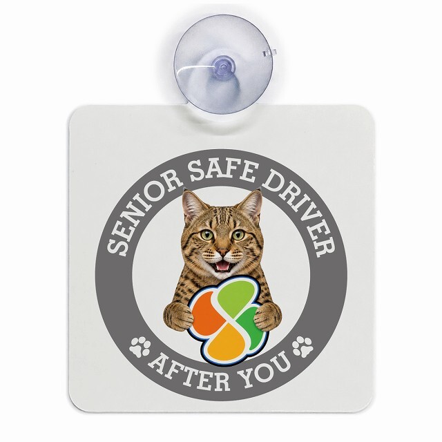 カーサイン 高齢者マーク SENIOR SAFE DRIVER ピクシーボブ 車内用 吸盤タイプ 収れん火災防止タイプ 肉球 日本製 車 ステッカー