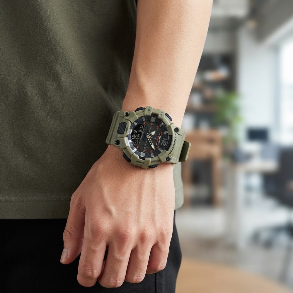 箱なし カシオ 腕時計 メンズ CASIO アナデジ カーキ サンド ベージュ 海外モデル 逆輸入 10年電池 100m防水 ワールドタイム ストップウォッチ アラーム LEDライト アウトドア スポーツ 誕生日 父の日 プレゼント ギフト 成人 卒業 入学