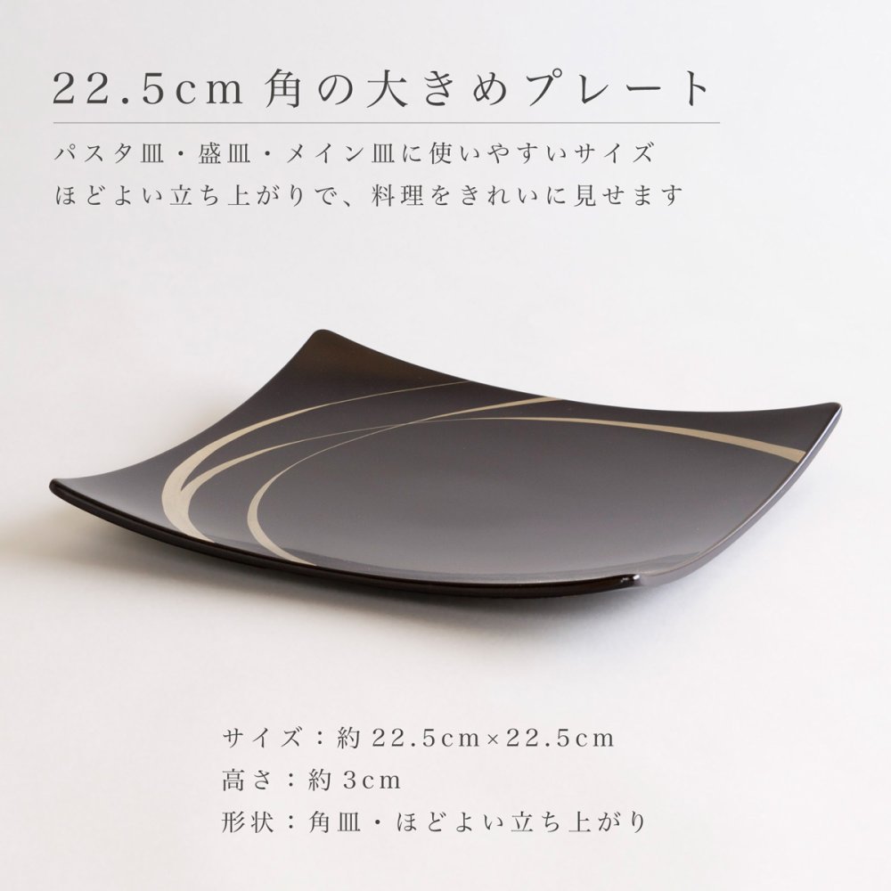 【4柄から2枚選べる】吹上皿 大 ペアセット 22.5cm 越前漆器 日本製 角皿 大皿 パスタ皿 盛皿 結婚祝い 新築祝い 結婚記念日 ギフト