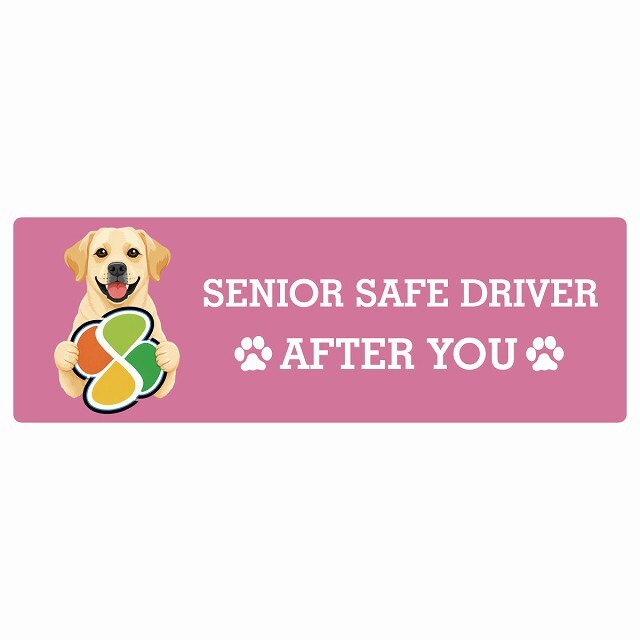 カーサイン 高齢者マーク SENIOR SAFE DRIVER ラブラドールレトリバー ステッカー シール 長方形 20x6.7cm 肉球 日本製 車