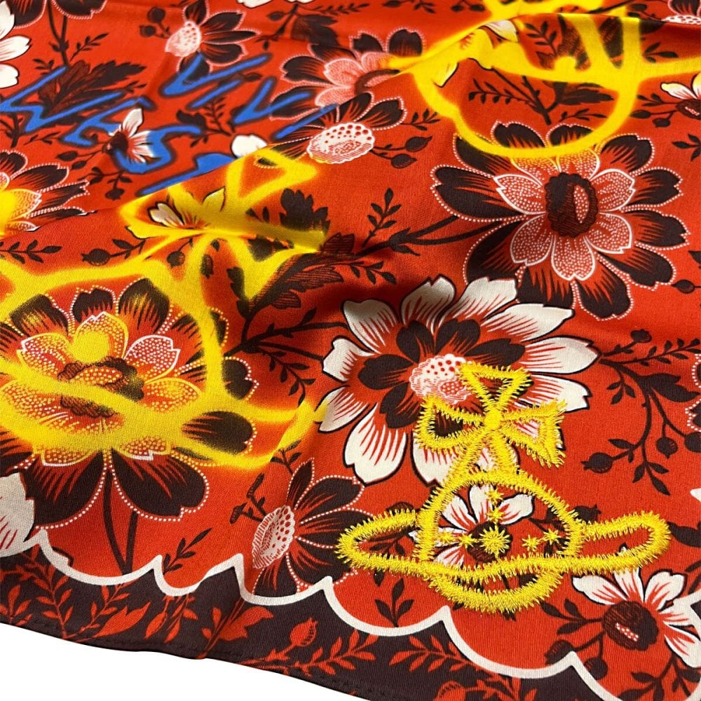 ヴィヴィアンウエストウッド Vivienne Westwood ハンカチ 大判 オーブ 刺繍 ロゴ プリント 花柄 50×50 ハンカチーフ バンダナ レディース オレンジ系マルチカラー