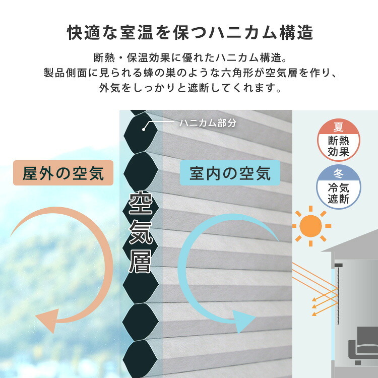 ハニカムシェード つっぱり 突っ張り ハニカムスクリーン 上下開閉 遮 フリーカット 賃貸OK 断熱スクリーン 取付簡単 遮熱 断熱 洋室 和室 西日対策 寒さ対策 仕間切り 35×110cm 遮光タイプ