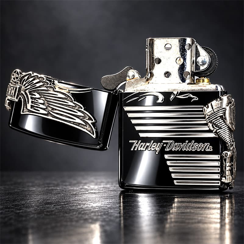 ZIPPO ハーレーダビッドソン ジッポ ライター イオンブラック＆ニッケルサテン 3面メタル 国内限定モデル 両面加工 黒銀 かっこいい おしゃれ メンズ ギフト プレゼント